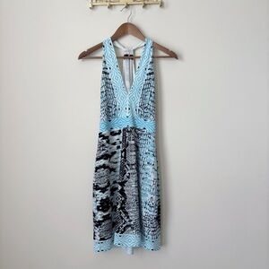 Hale Bob Adelaide Dress Small Halter Blue Snake Print